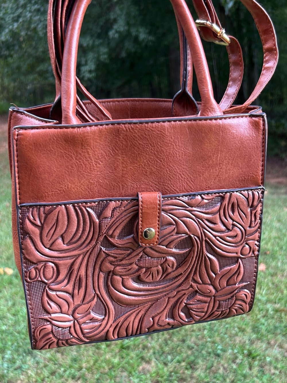 Brown Tooled Floral Satchel Bag Western Boho Crossbody Shoulder Purse
